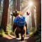 Brown Bear Wearing Blue Backpack